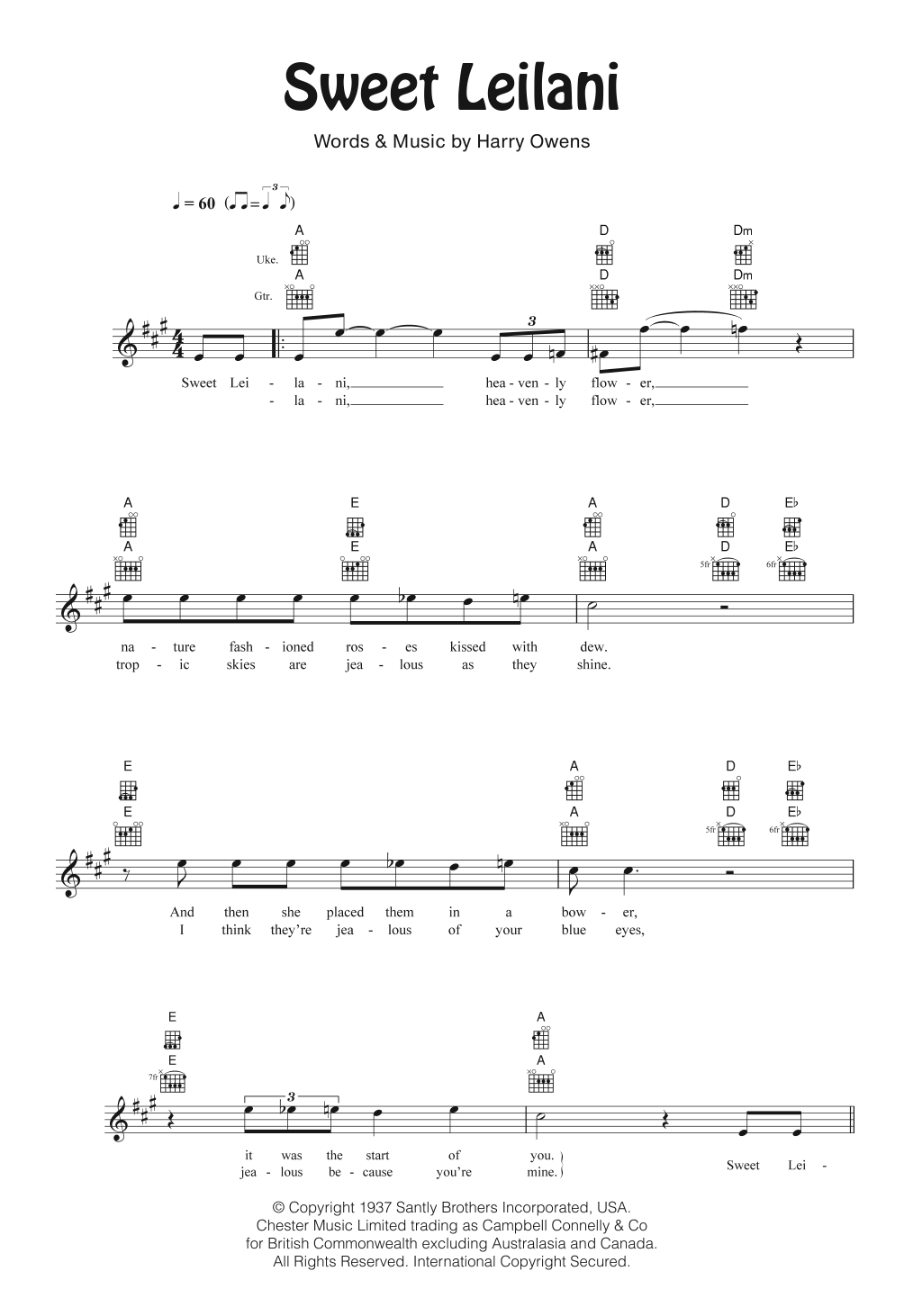 Bing Crosby Sweet Leilani sheet music notes and chords arranged for Ukulele