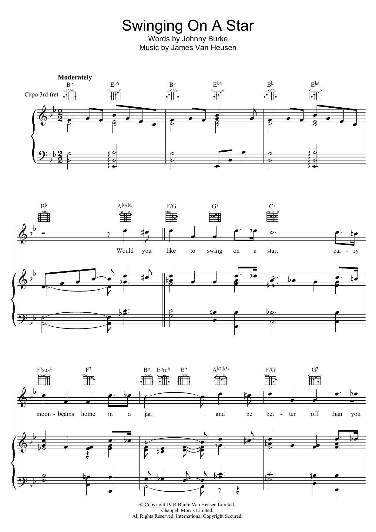 Bing Crosby Swinging On A Star sheet music notes and chords arranged for Piano, Vocal & Guitar Chords