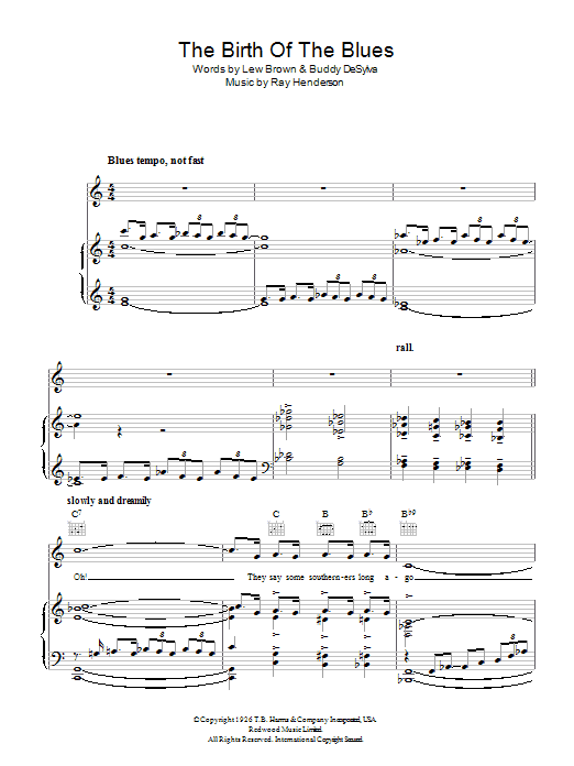 Bing Crosby The Birth Of The Blues sheet music notes and chords arranged for Piano, Vocal & Guitar Chords