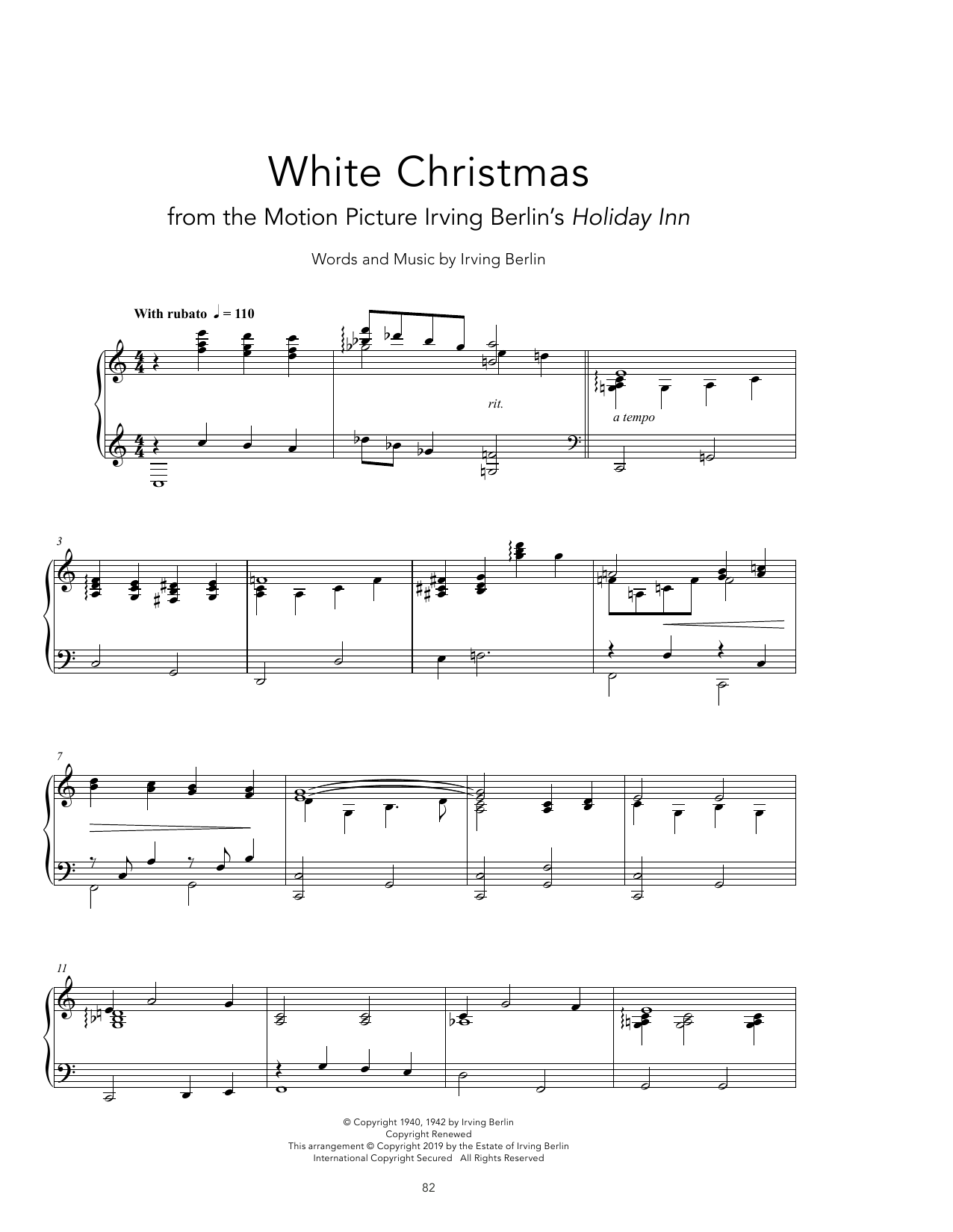 Bing Crosby White Christmas [Peaceful version] sheet music notes and chords arranged for Piano Solo