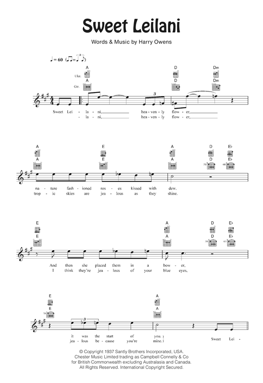 Bing Crosby Sweet Leilani sheet music notes and chords arranged for Ukulele