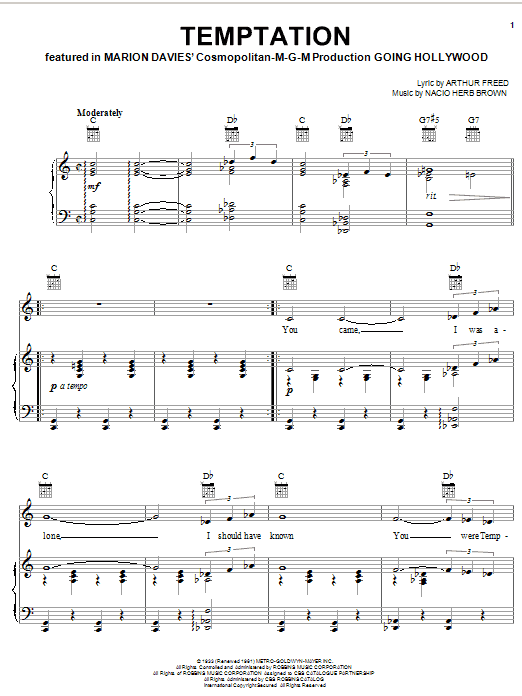 Bing Crosby Temptation sheet music notes and chords. Download Printable PDF.