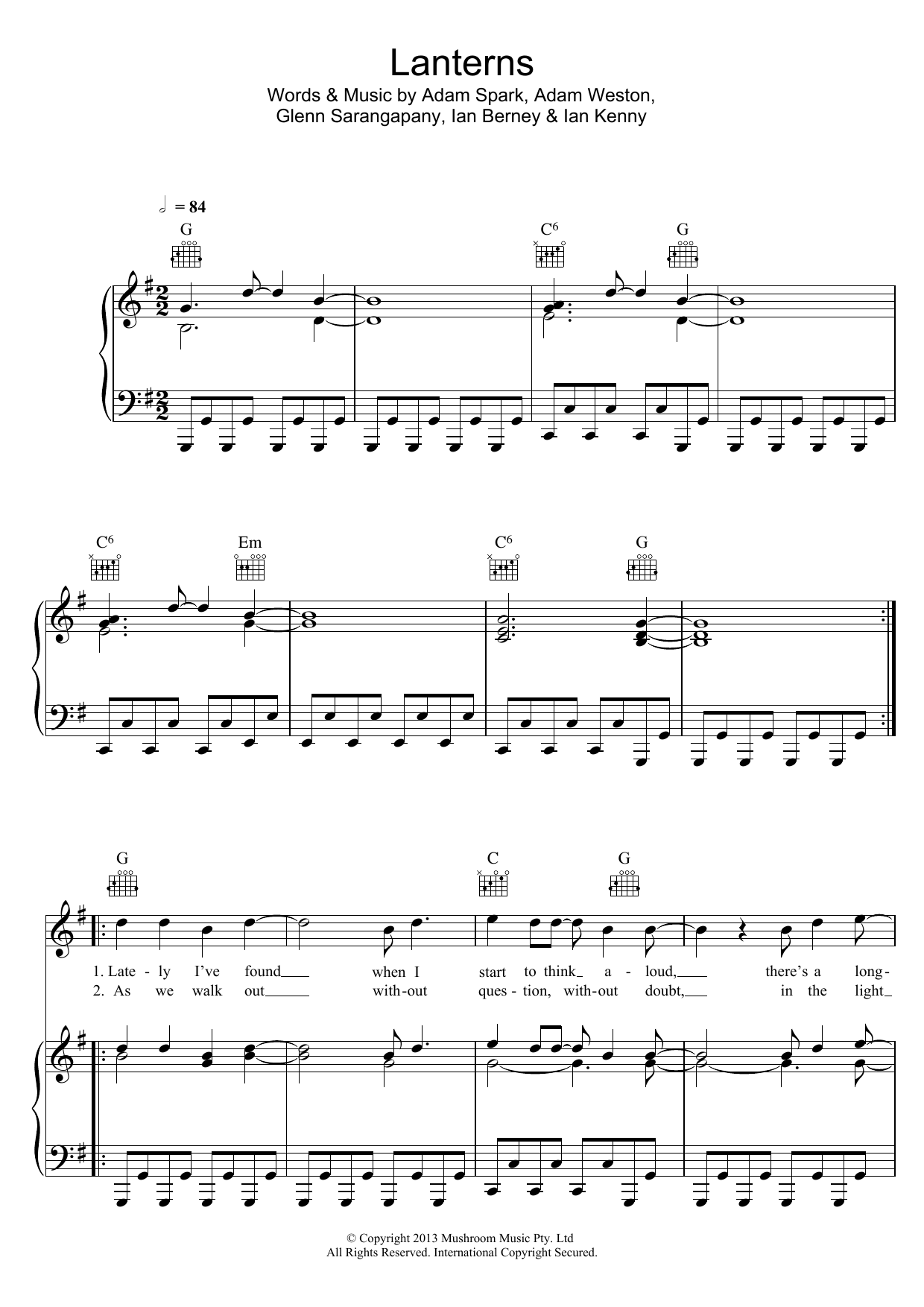 Birds Of Tokyo Lanterns sheet music notes and chords arranged for Piano, Vocal & Guitar Chords