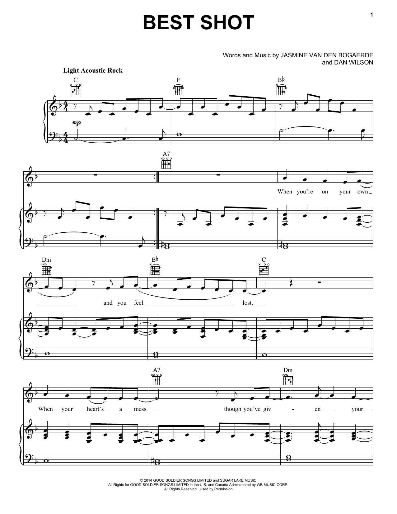 Birdy & Jaymes Young Best Shot sheet music notes and chords arranged for Piano, Vocal & Guitar Chords (Right-Hand Melody)