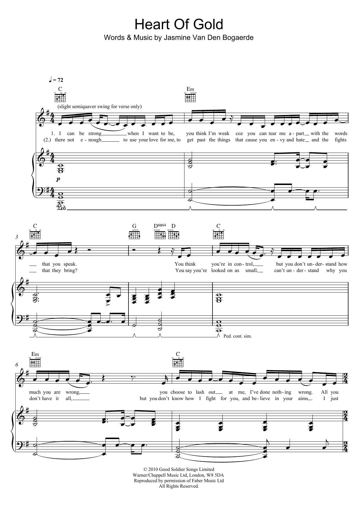 Birdy Heart Of Gold sheet music notes and chords arranged for Piano, Vocal & Guitar Chords (Right-Hand Melody)