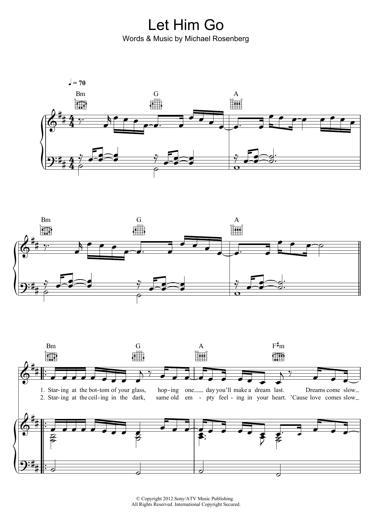 Birdy Let Him Go sheet music notes and chords arranged for Piano, Vocal & Guitar Chords