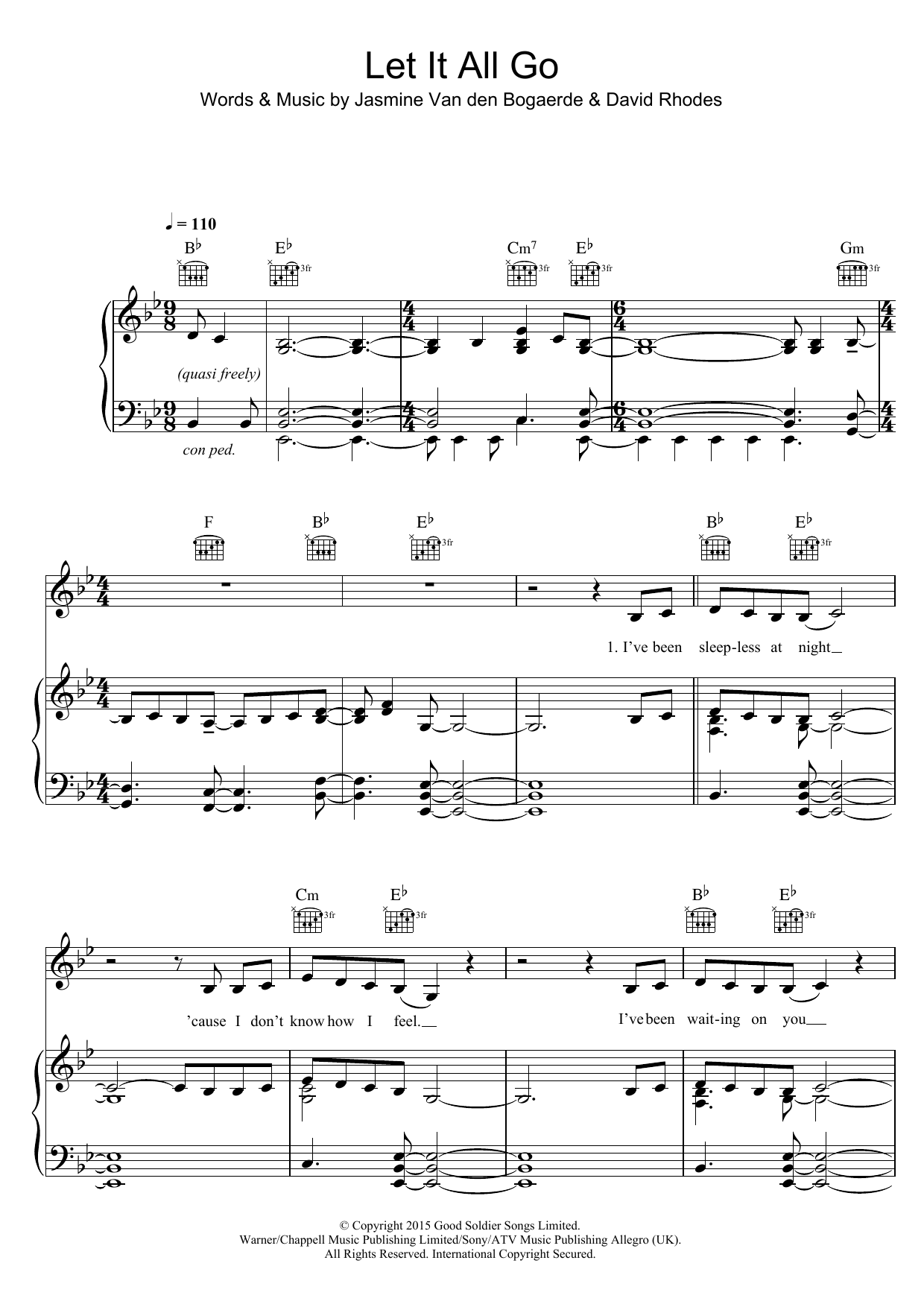 Birdy Let It All Go sheet music notes and chords arranged for Piano, Vocal & Guitar Chords