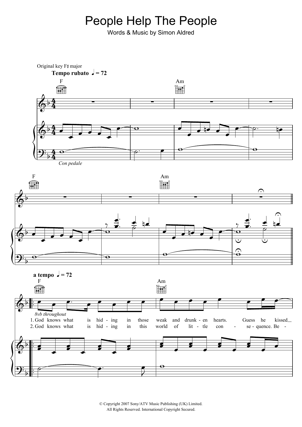 Birdy People Help The People sheet music notes and chords arranged for Easy Piano