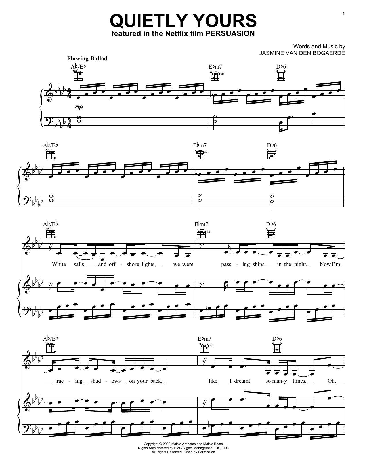 Birdy Quietly Yours (from Persuasion) sheet music notes and chords arranged for Easy Guitar Tab