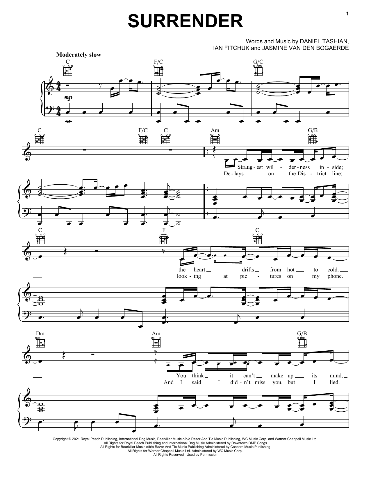 Birdy Surrender sheet music notes and chords arranged for Piano, Vocal & Guitar Chords (Right-Hand Melody)