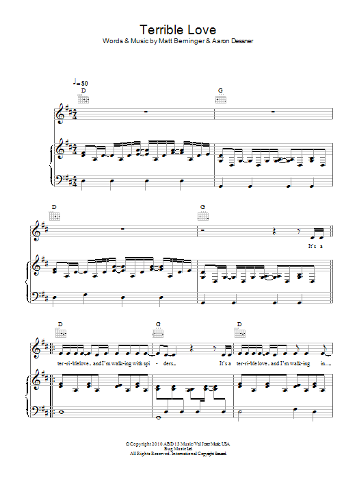 Birdy Terrible Love sheet music notes and chords arranged for Piano, Vocal & Guitar Chords