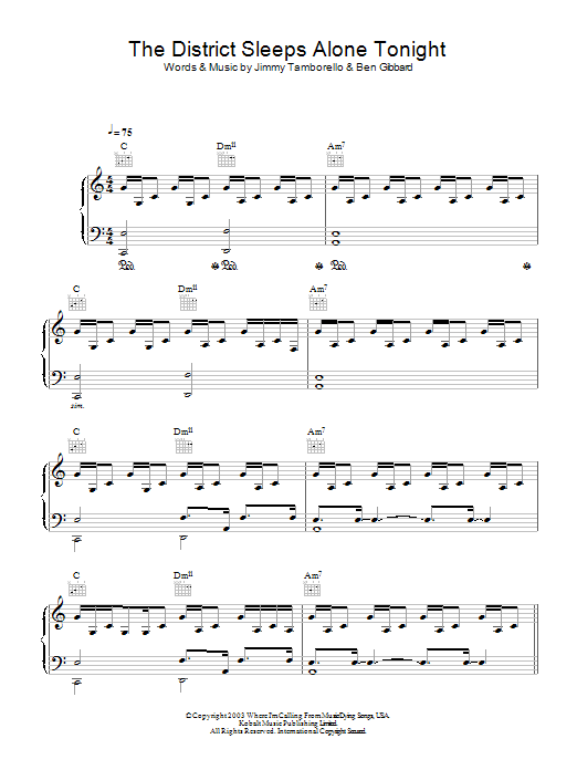 Birdy The District Sleeps Alone Tonight sheet music notes and chords arranged for Piano, Vocal & Guitar Chords