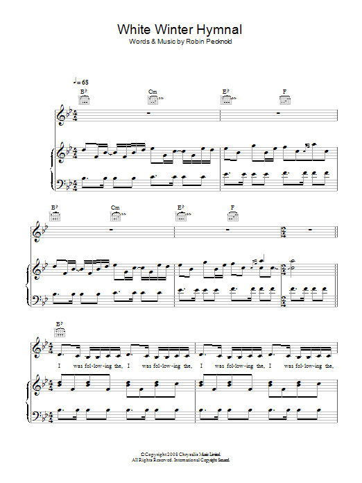 Birdy White Winter Hymnal sheet music notes and chords arranged for Piano, Vocal & Guitar Chords