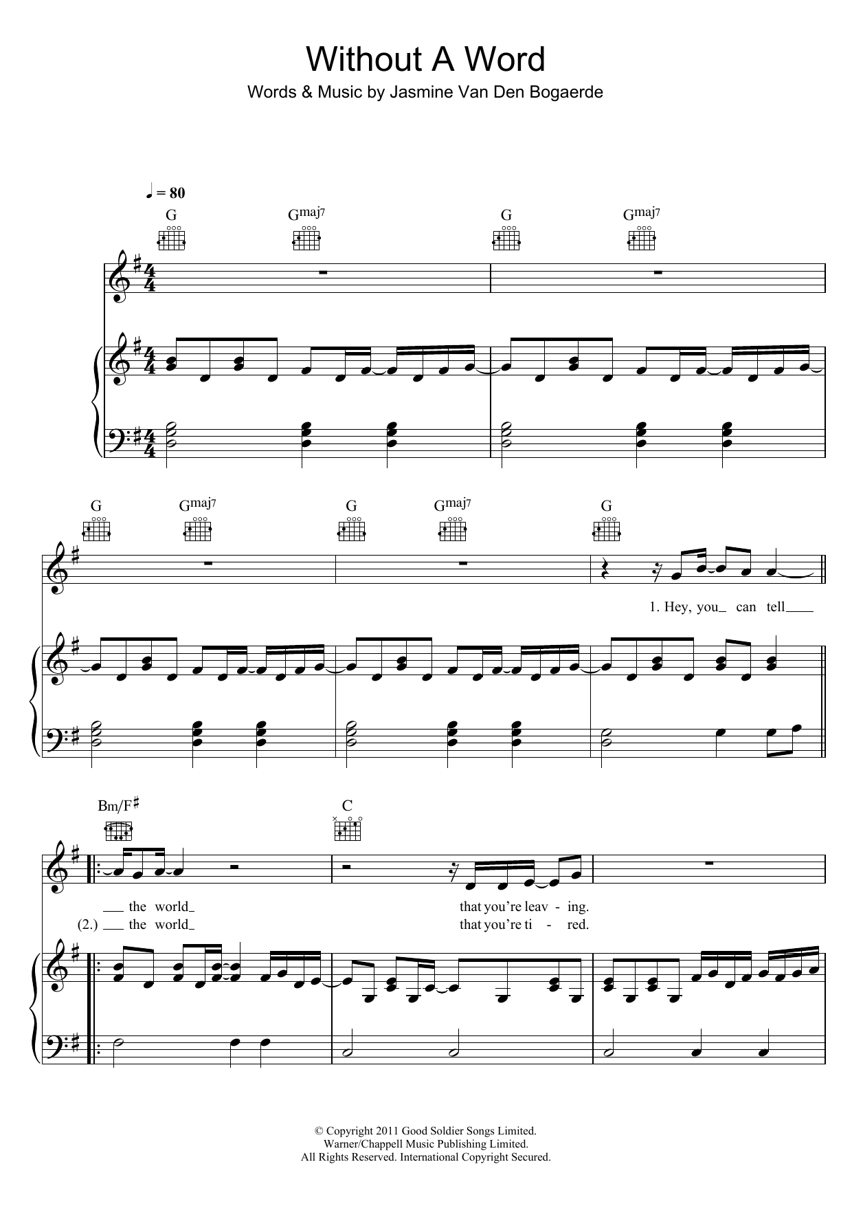 Birdy Without A Word sheet music notes and chords arranged for Piano, Vocal & Guitar Chords