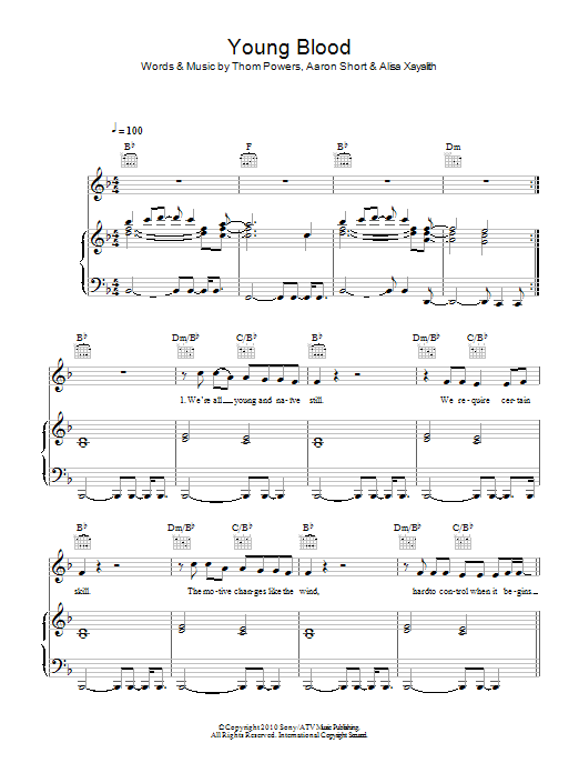 Birdy Young Blood sheet music notes and chords arranged for Piano, Vocal & Guitar Chords