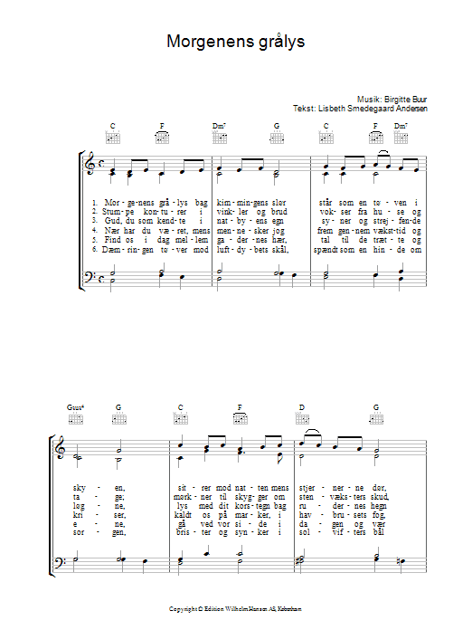 Birgitte Buur Morgenens Gralys sheet music notes and chords arranged for Piano, Vocal & Guitar Chords