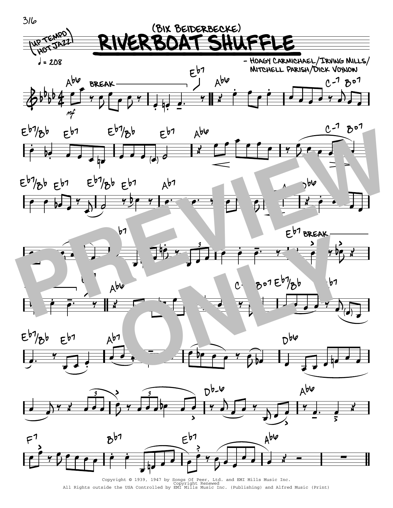 Bix Beiderbecke Riverboat Shuffle (solo only) sheet music notes and chords arranged for Real Book – Melody & Chords