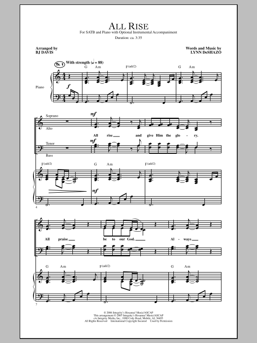 BJ Davis All Rise sheet music notes and chords arranged for SATB Choir