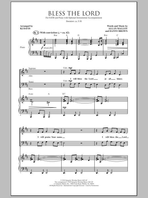 BJ Davis Bless The Lord sheet music notes and chords arranged for SATB Choir