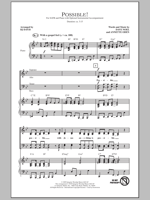 BJ Davis Possible! sheet music notes and chords arranged for SATB Choir