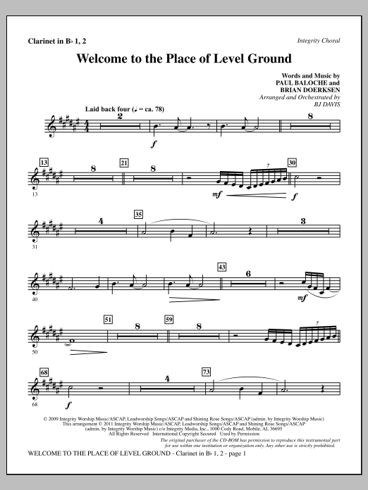 BJ Davis Welcome To The Place Of Level Ground - Clarinet 1 & 2 sheet music notes and chords arranged for Choir Instrumental Pak