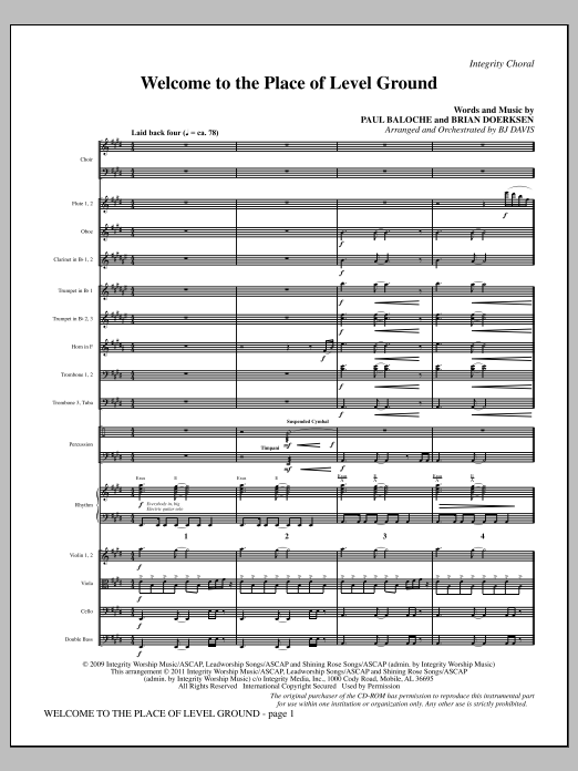 BJ Davis Welcome To The Place Of Level Ground - Full Score sheet music notes and chords arranged for Choir Instrumental Pak