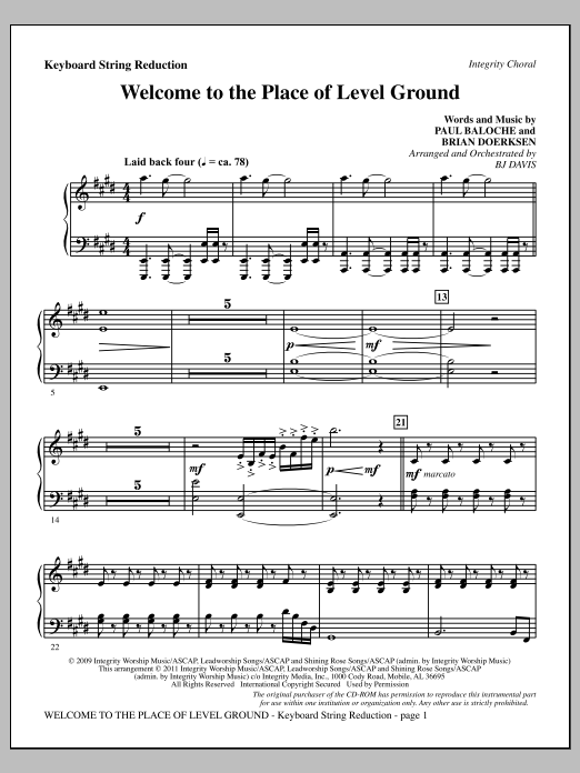 BJ Davis Welcome To The Place Of Level Ground - Keyboard String Reduction sheet music notes and chords arranged for Choir Instrumental Pak