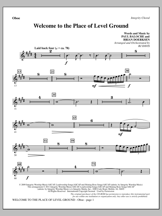 BJ Davis Welcome To The Place Of Level Ground - Oboe sheet music notes and chords arranged for Choir Instrumental Pak