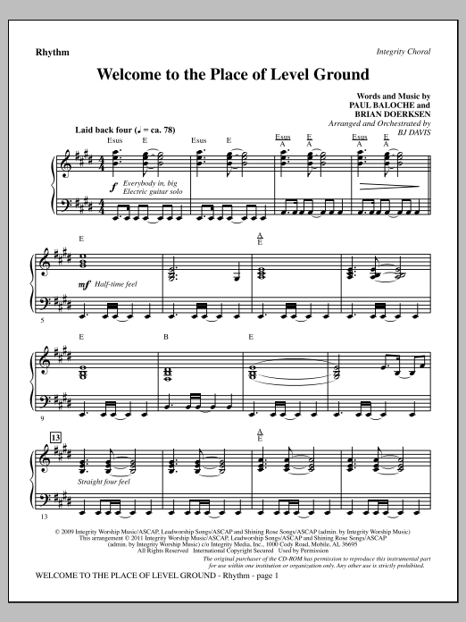 BJ Davis Welcome To The Place Of Level Ground - Rhythm sheet music notes and chords arranged for Choir Instrumental Pak