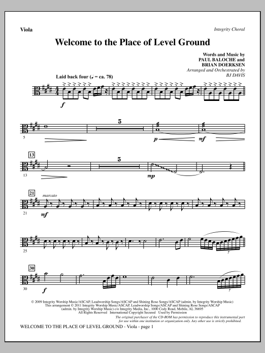 BJ Davis Welcome To The Place Of Level Ground - Viola sheet music notes and chords arranged for Choir Instrumental Pak
