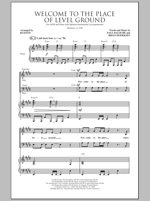 BJ Davis Welcome To The Place Of Level Ground sheet music notes and chords arranged for SATB Choir