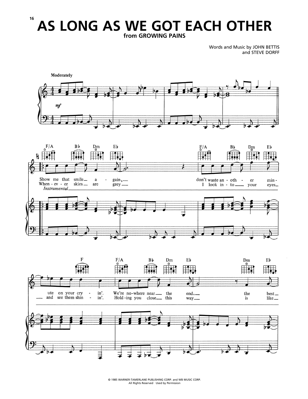 B.J. Thomas As Long As We Got Each Other sheet music notes and chords arranged for Piano, Vocal & Guitar Chords (Right-Hand Melody)