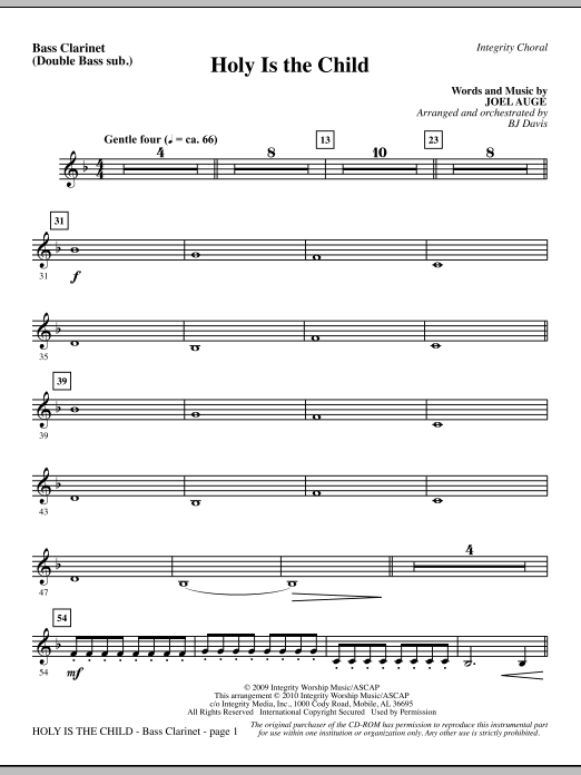 BJ Davis Holy Is The Child - Bass Clar. (Double Bass sub.) sheet music notes and chords. Download Printable PDF.
