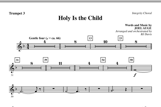 BJ Davis Holy Is The Child - Bb Trumpet 3 sheet music notes and chords. Download Printable PDF.
