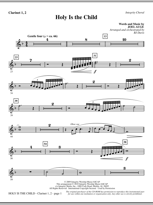 BJ Davis Holy Is The Child - Clarinet 1 & 2 sheet music notes and chords. Download Printable PDF.