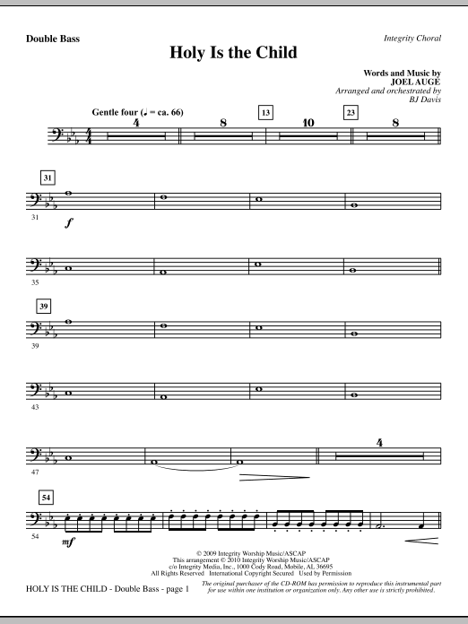 BJ Davis Holy Is The Child - Double Bass sheet music notes and chords. Download Printable PDF.