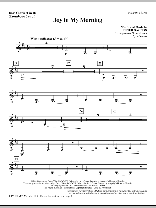 BJ Davis Joy In My Morning - Bass Clarinet (Trombone 3 sub) sheet music notes and chords. Download Printable PDF.