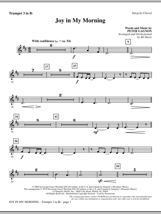 BJ Davis Joy In My Morning - Bb Trumpet 3 sheet music notes and chords. Download Printable PDF.