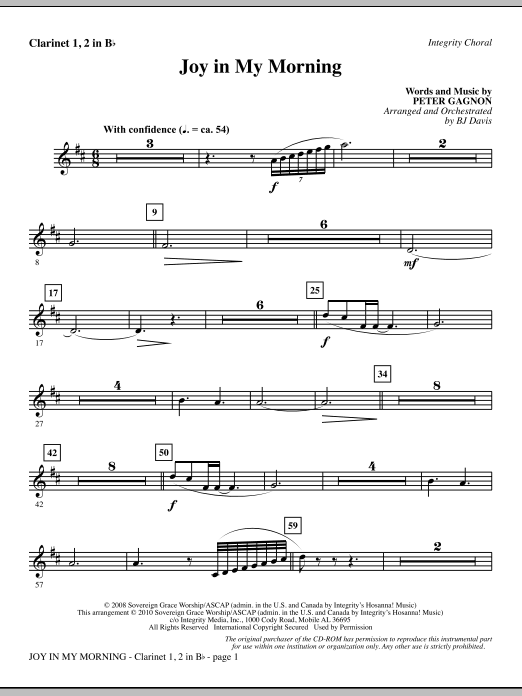 BJ Davis Joy In My Morning - Clarinet 1 & 2 sheet music notes and chords. Download Printable PDF.