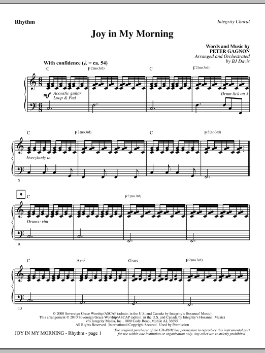 BJ Davis Joy In My Morning - Rhythm sheet music notes and chords. Download Printable PDF.