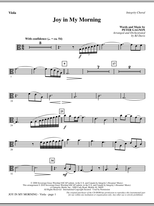BJ Davis Joy In My Morning - Viola sheet music notes and chords. Download Printable PDF.