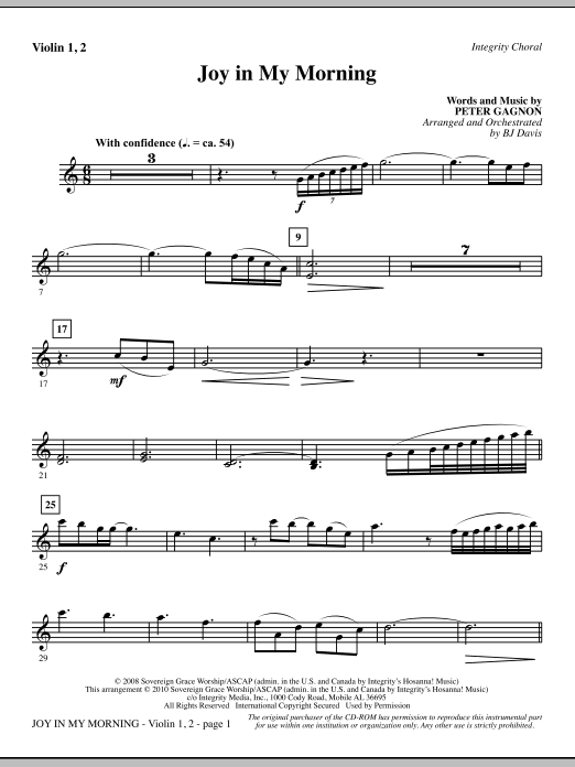 BJ Davis Joy In My Morning - Violin 1, 2 sheet music notes and chords. Download Printable PDF.