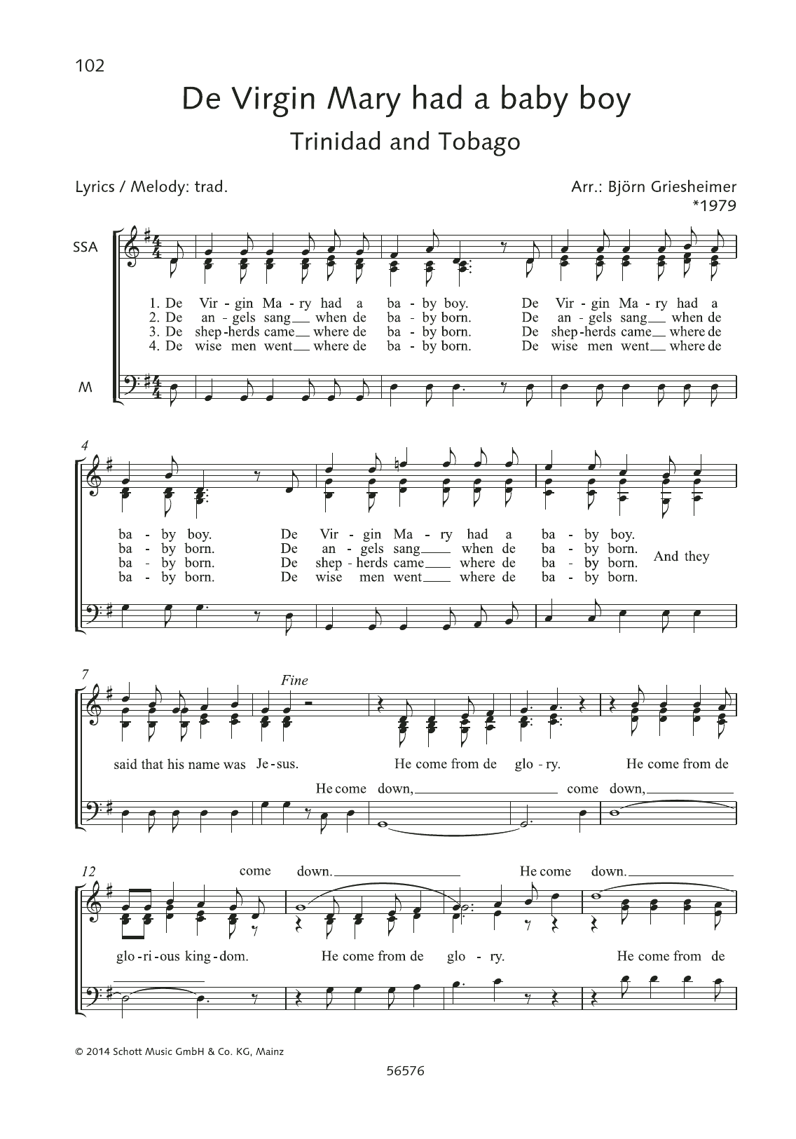Bjorn Griesheimer De Virgin Mary had a baby boy sheet music notes and chords arranged for Choir
