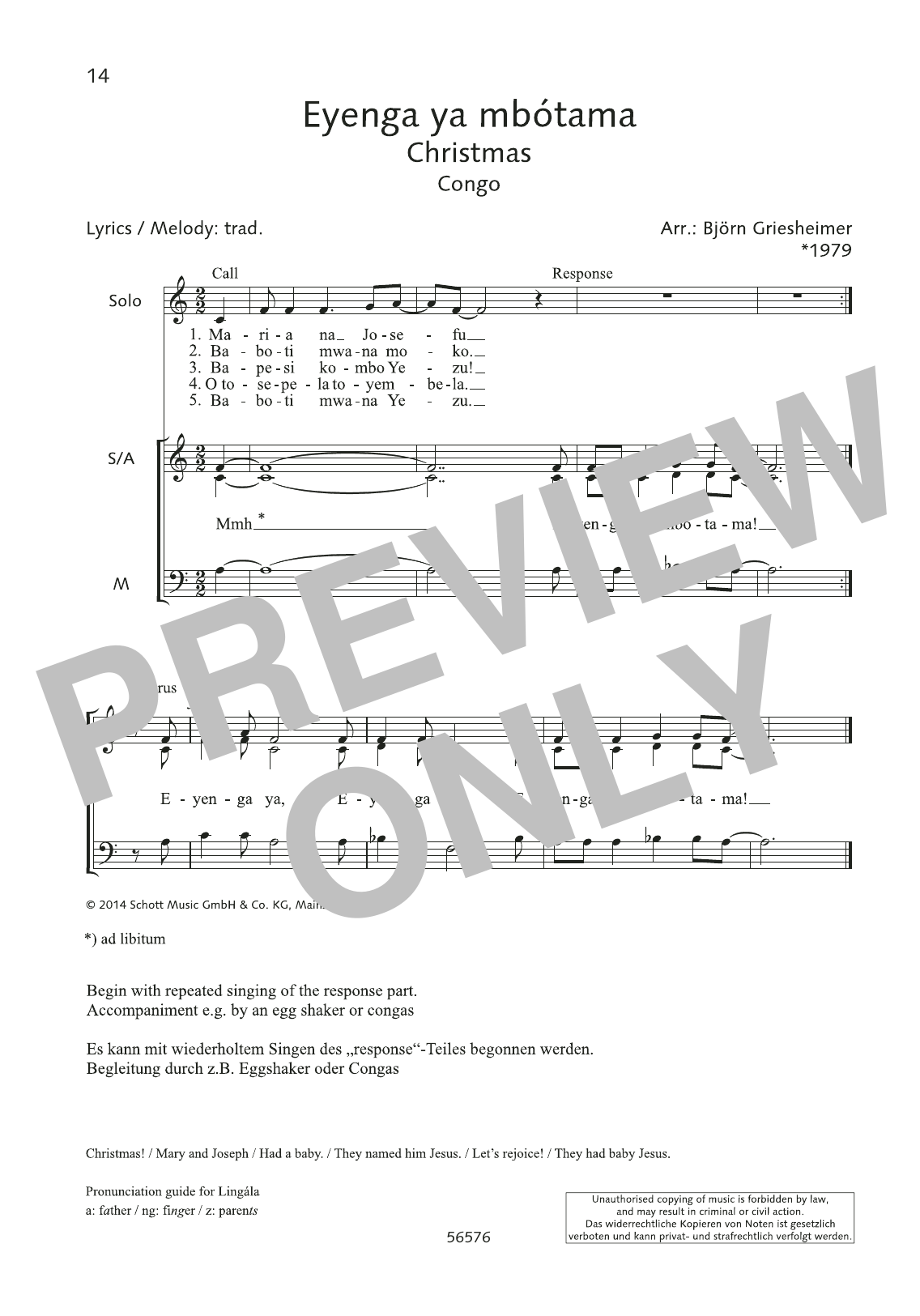 Björn Griesheimer Eyenga ya mbotama sheet music notes and chords arranged for SAB Choir