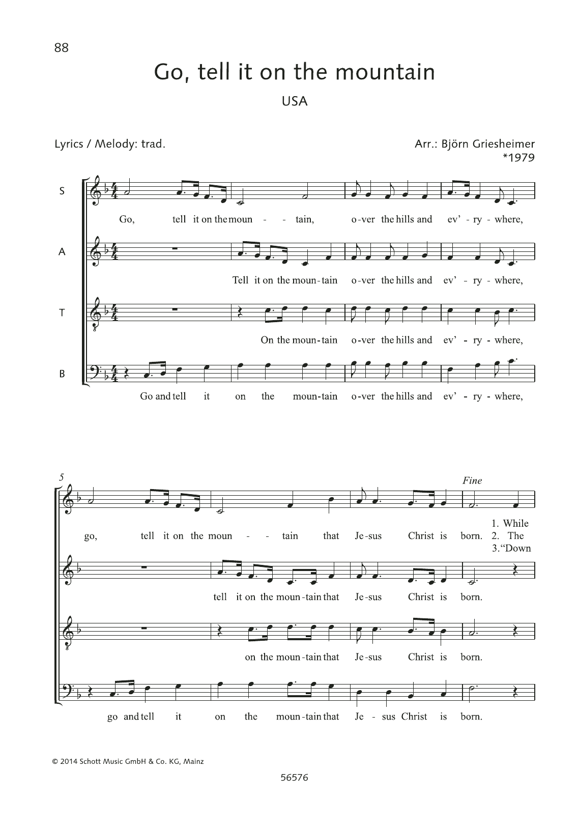 Björn Griesheimer Go, Tell It on the Mountain sheet music notes and chords arranged for SATB Choir