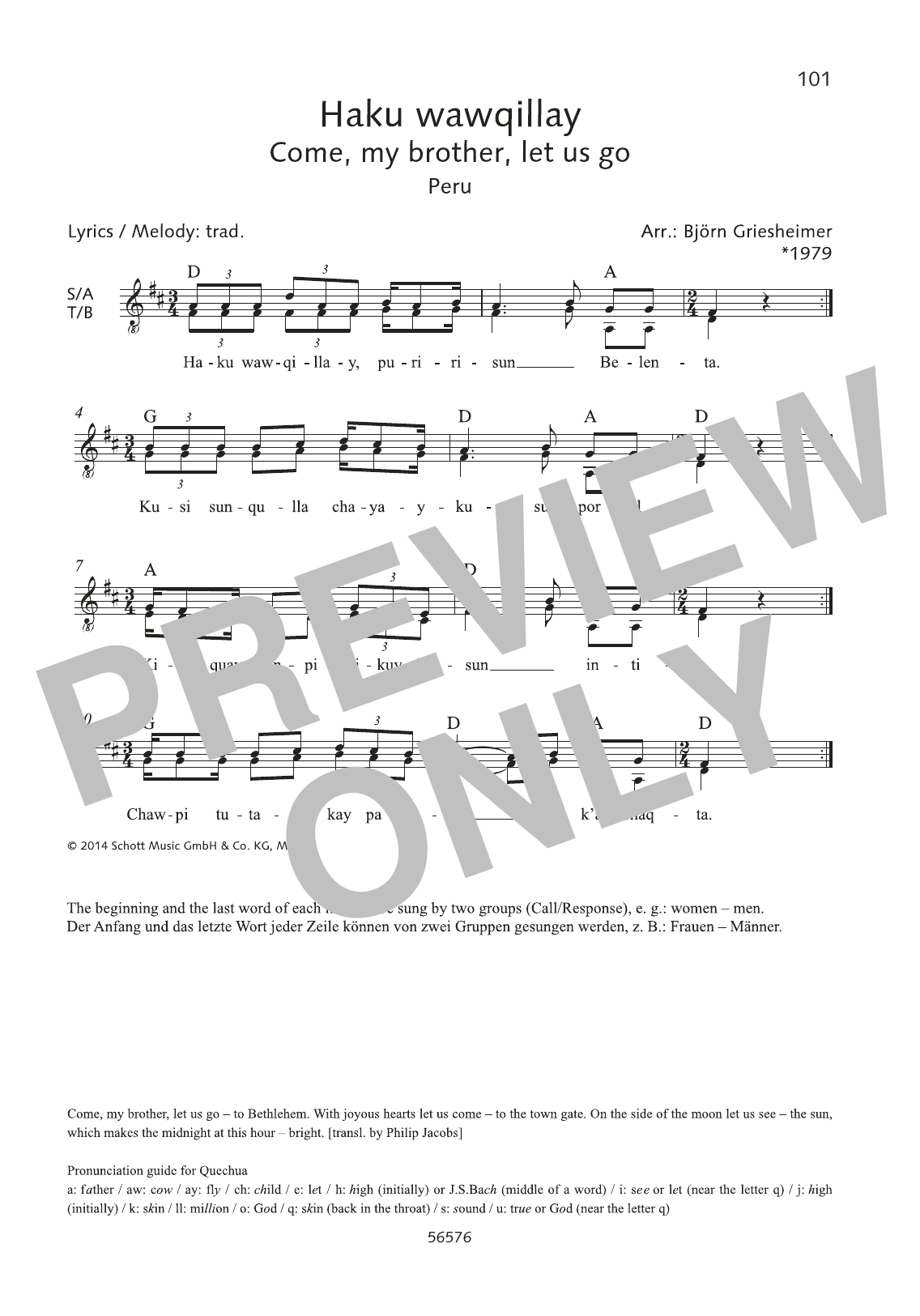 Björn Griesheimer Haku wawqillay sheet music notes and chords arranged for SATB Choir