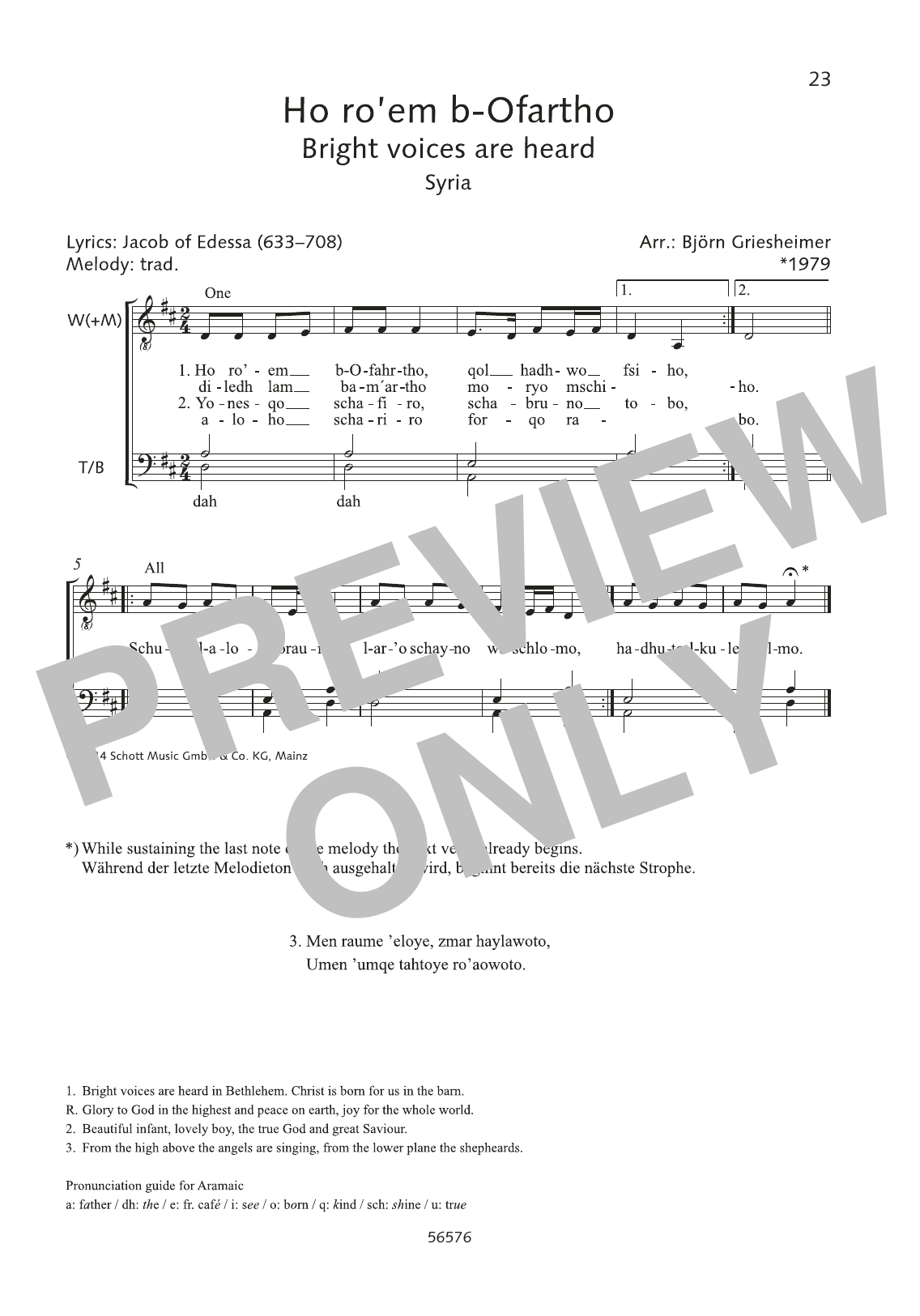 Björn Griesheimer Ho ro'em b-Ofartho sheet music notes and chords arranged for 3-Part Mixed Choir