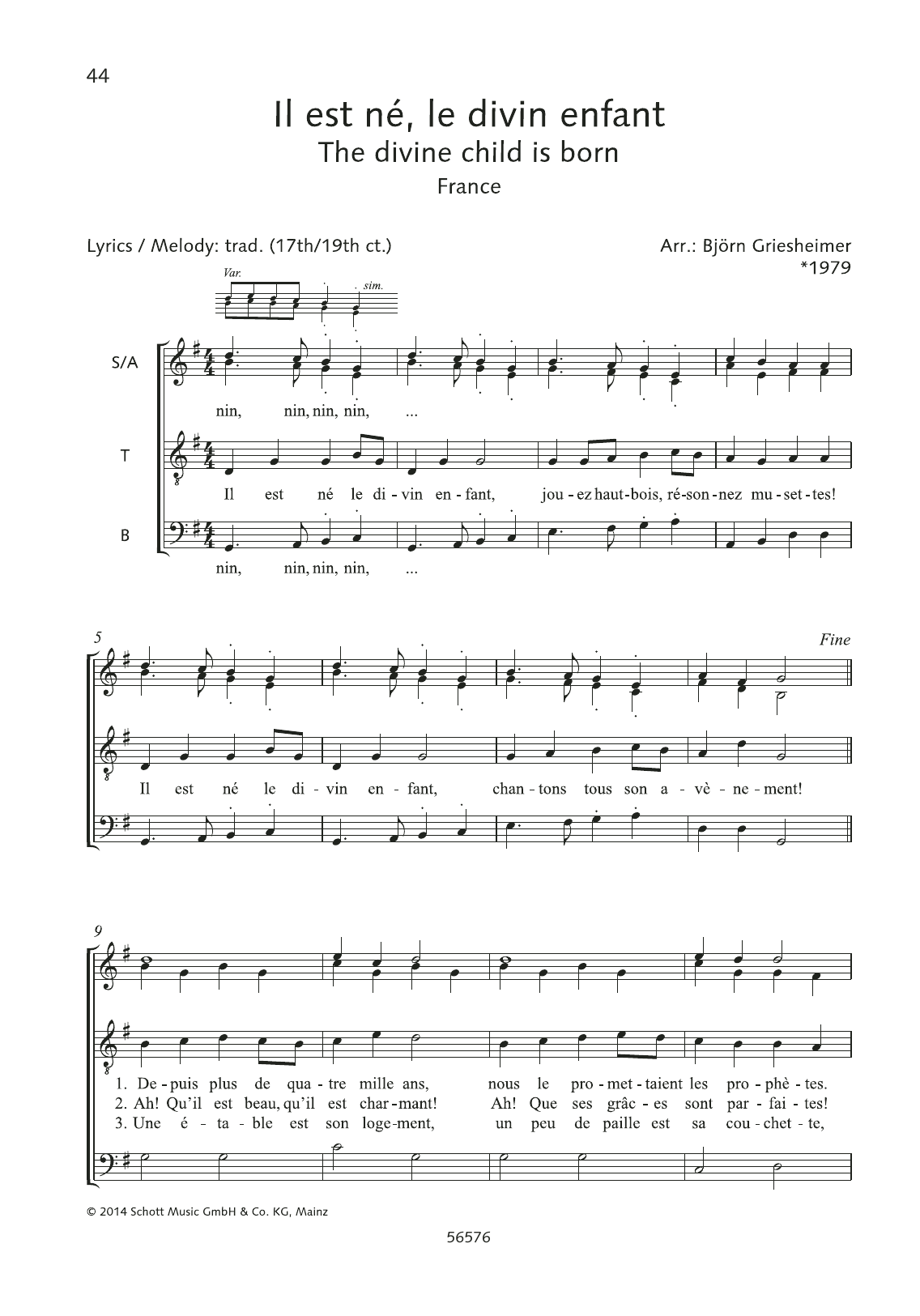 Björn Griesheimer Il Est Ne, Le Divin Enfant sheet music notes and chords arranged for SATB Choir
