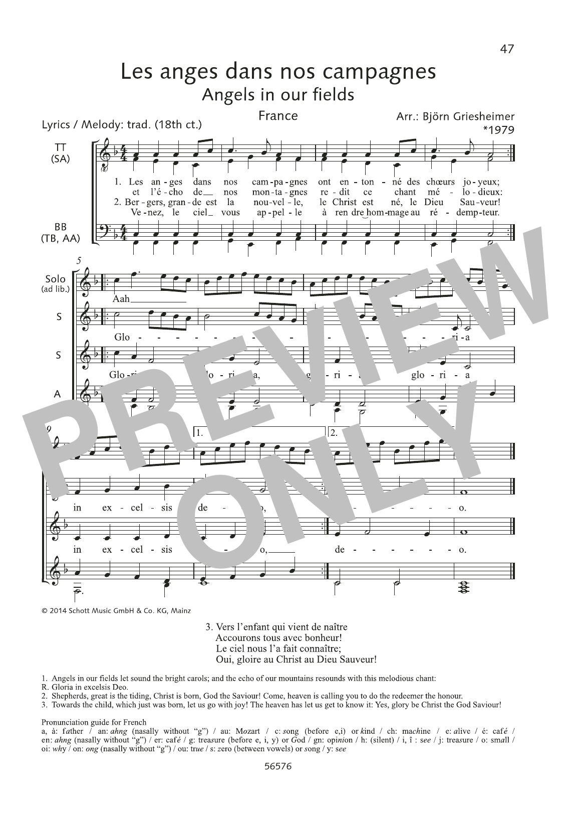 Björn Griesheimer Les Anges Dans Nos Campagnes sheet music notes and chords arranged for Choir