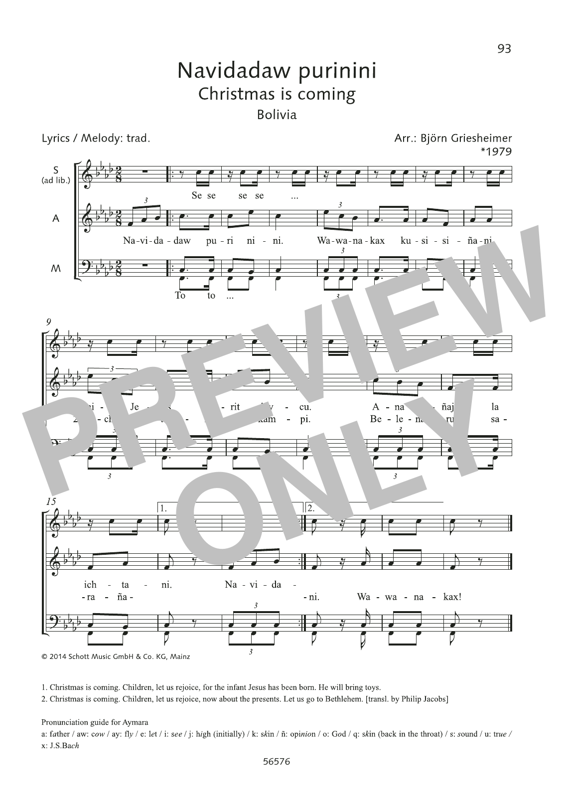 Björn Griesheimer Navidadaw purinini sheet music notes and chords arranged for Choir